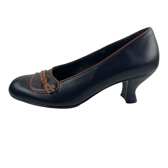 Gentle Souls Women's Black Leather Pumps Heels with Brown Piping EU 38 - Picture 2 of 11